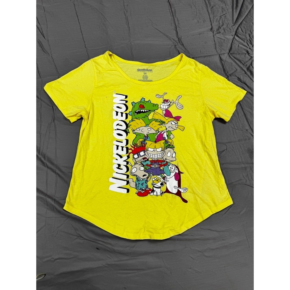 Nickelodeon Womens 3X Yellow Graphic Tee Rugrats Hey Arnold Rocko 90s Cartoon